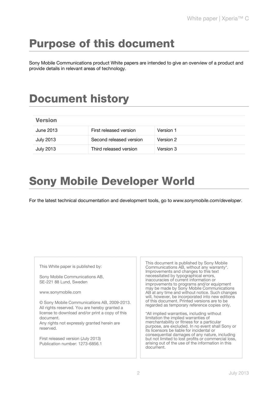 Sony s39h manual Purpose of this document, Version 