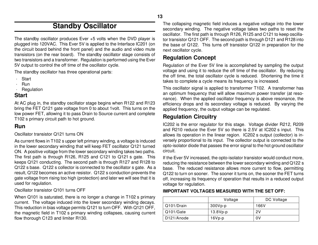 Sony S530D manual Standby Oscillator, Start, Run, Regulation Concept, Regulation Circuitry 