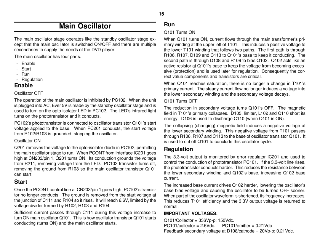 Sony S530D manual Main Oscillator, Enable, Regulation 