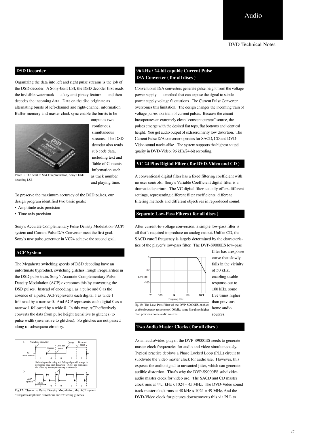 Sony S9000ES manual DSD Decorder, ACP System, KHz / 24-bit capable Current Pulse Converter for all discs 