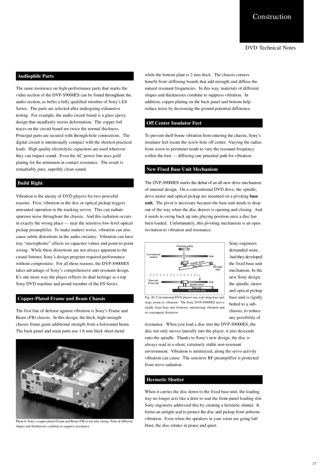 Sony S9000ES manual Construction 