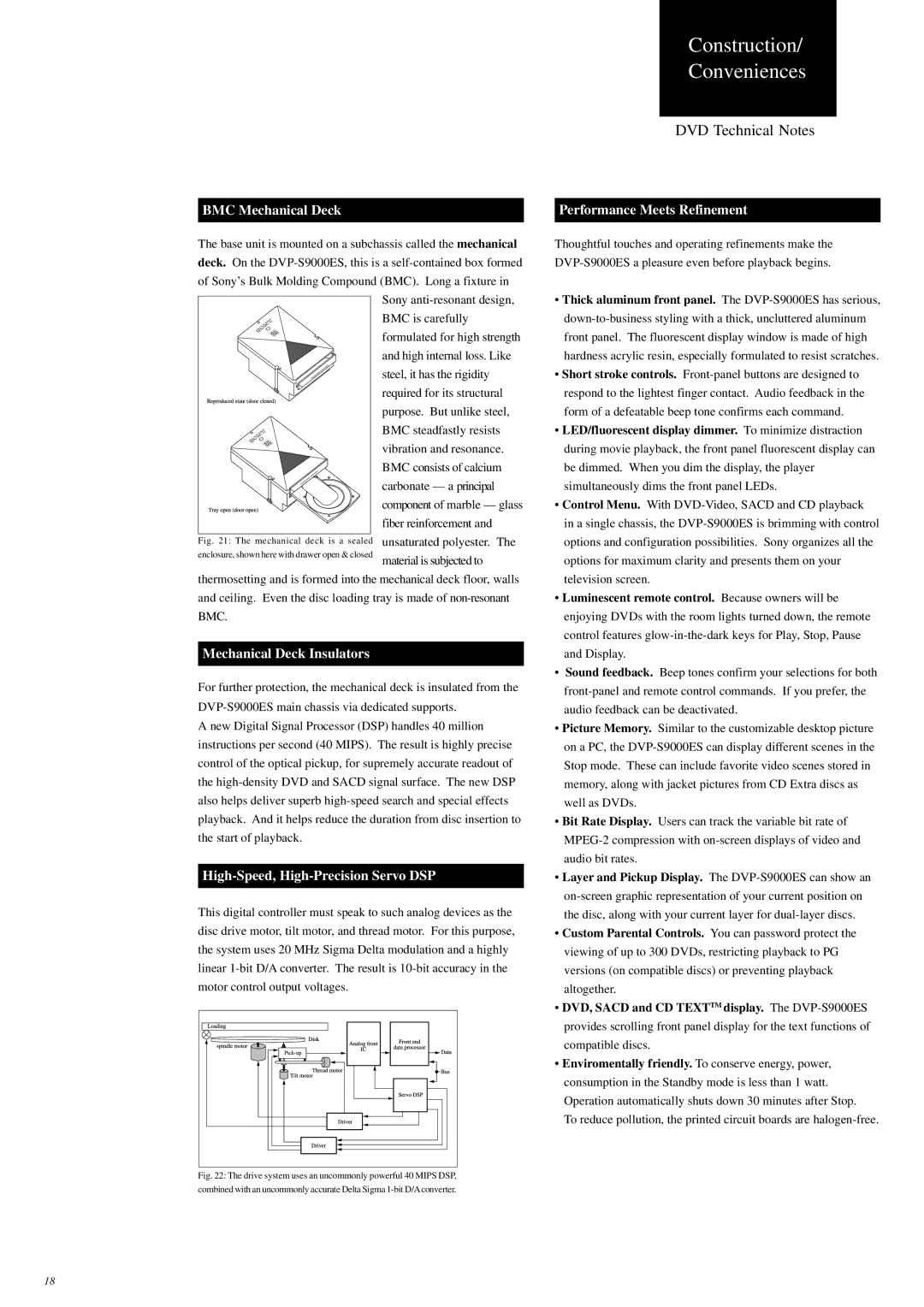 Sony S9000ES Construction Conveniences, BMC Mechanical Deck, Mechanical Deck Insulators, Performance Meets Refinement 