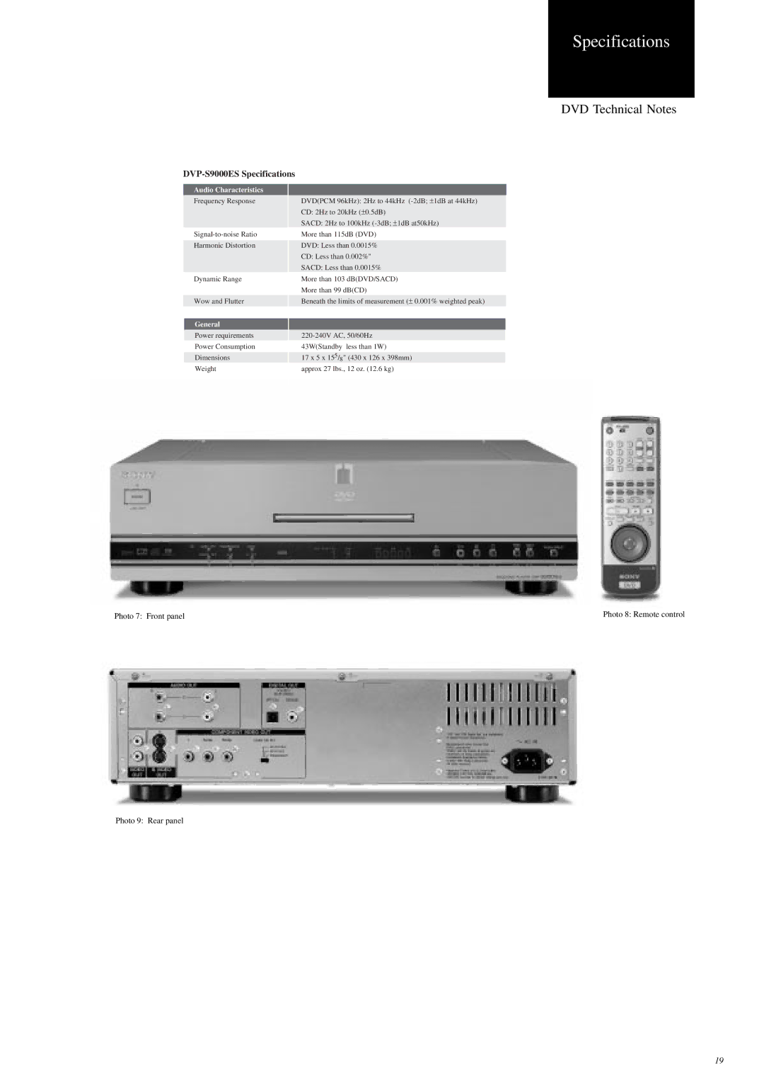 Sony manual DVP-S9000ES Specifications 