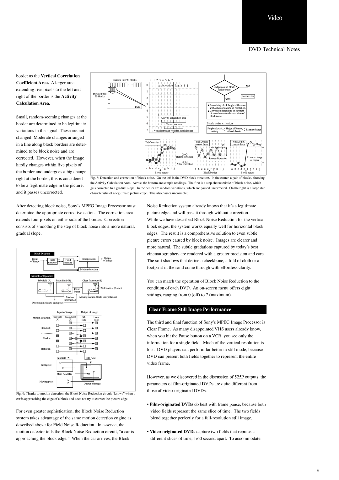 Sony S9000ES manual Clear Frame Still Image Performance, Calculation Area 