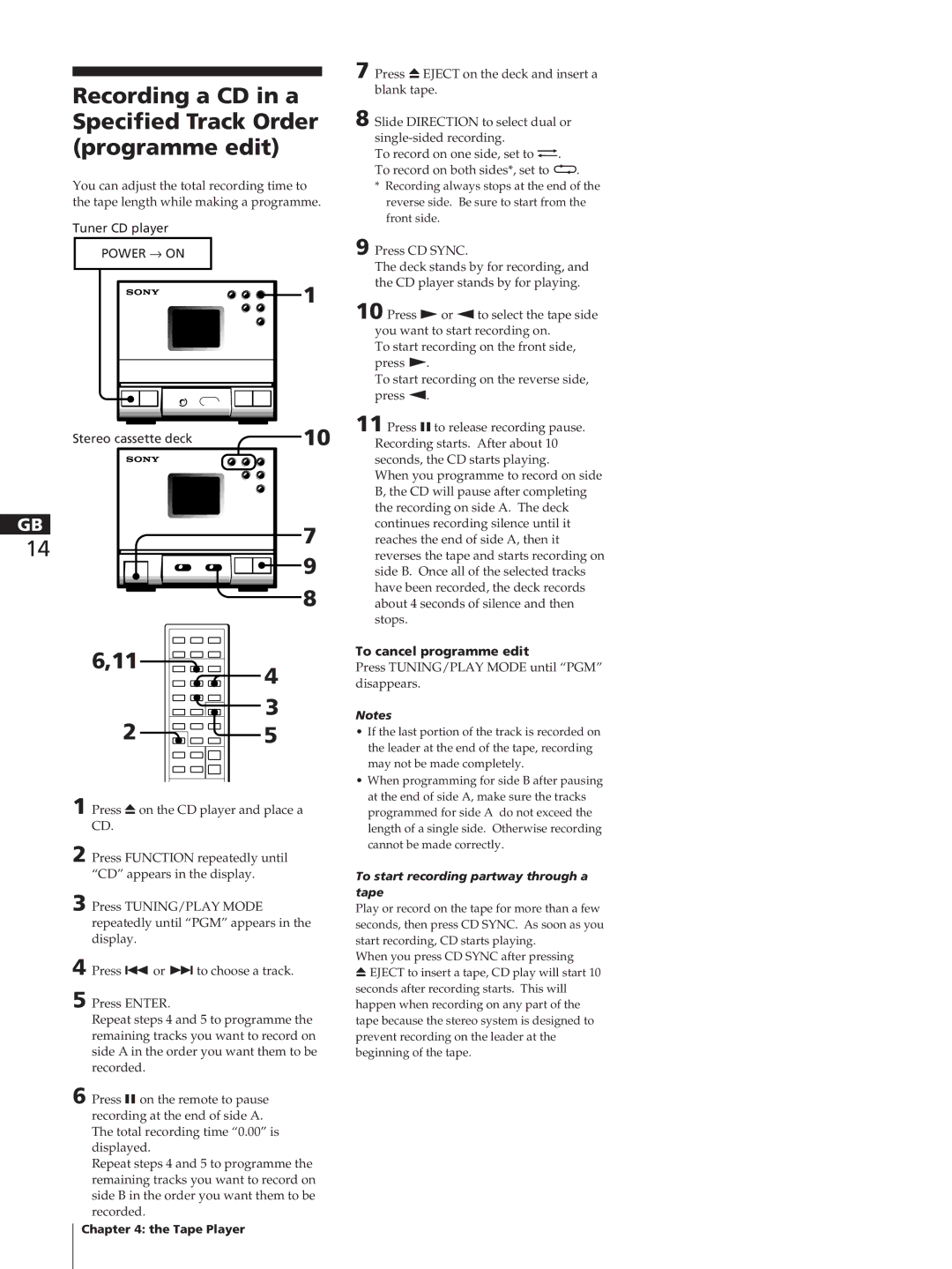 Sony HCD-T1, SA-N11, TC-TX1 manual Recording a CD in a Specified Track Order programme edit, To cancel programme edit 