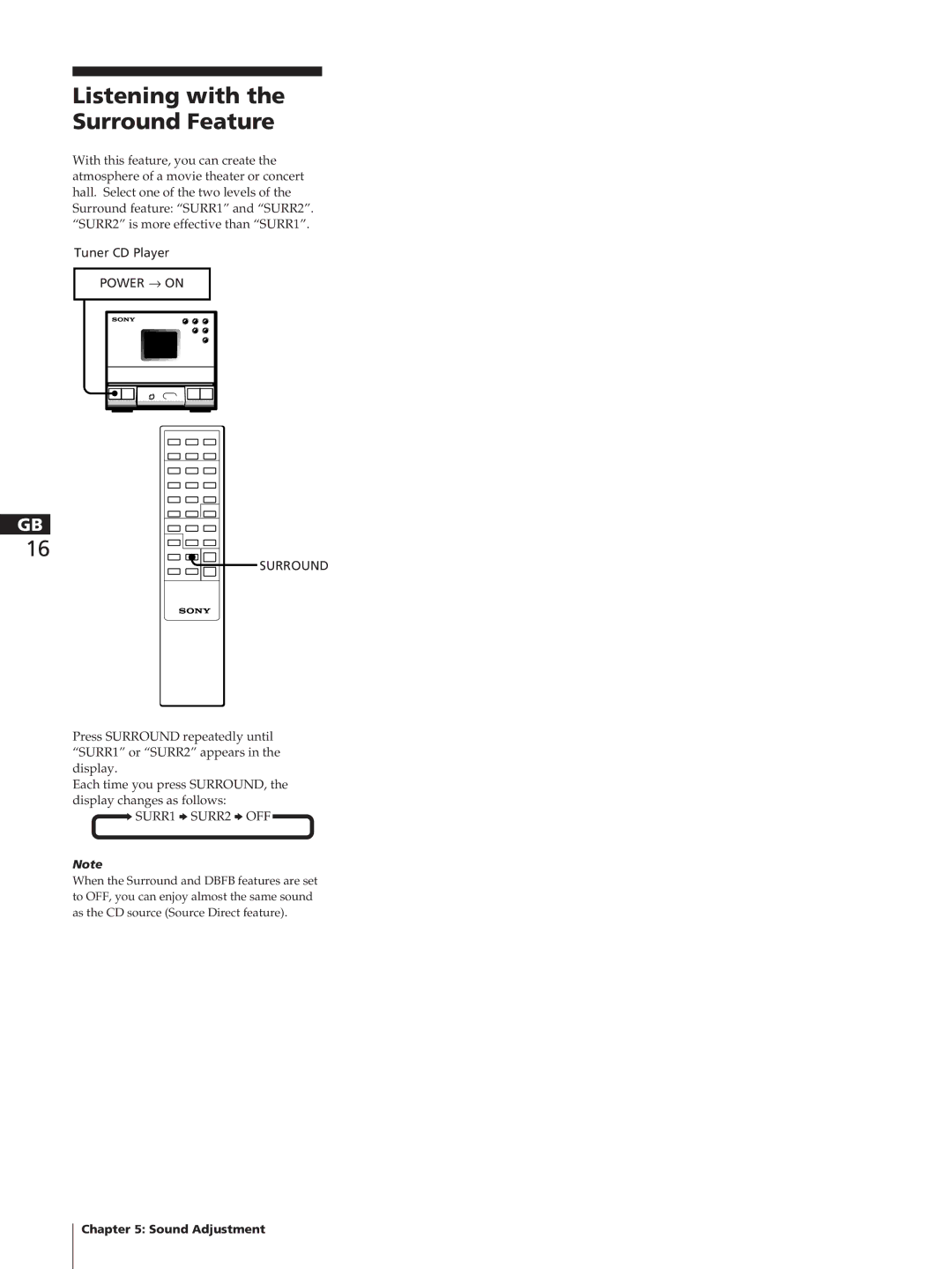 Sony SA-N11, HCD-T1, TC-TX1 manual Listening with the Surround Feature 