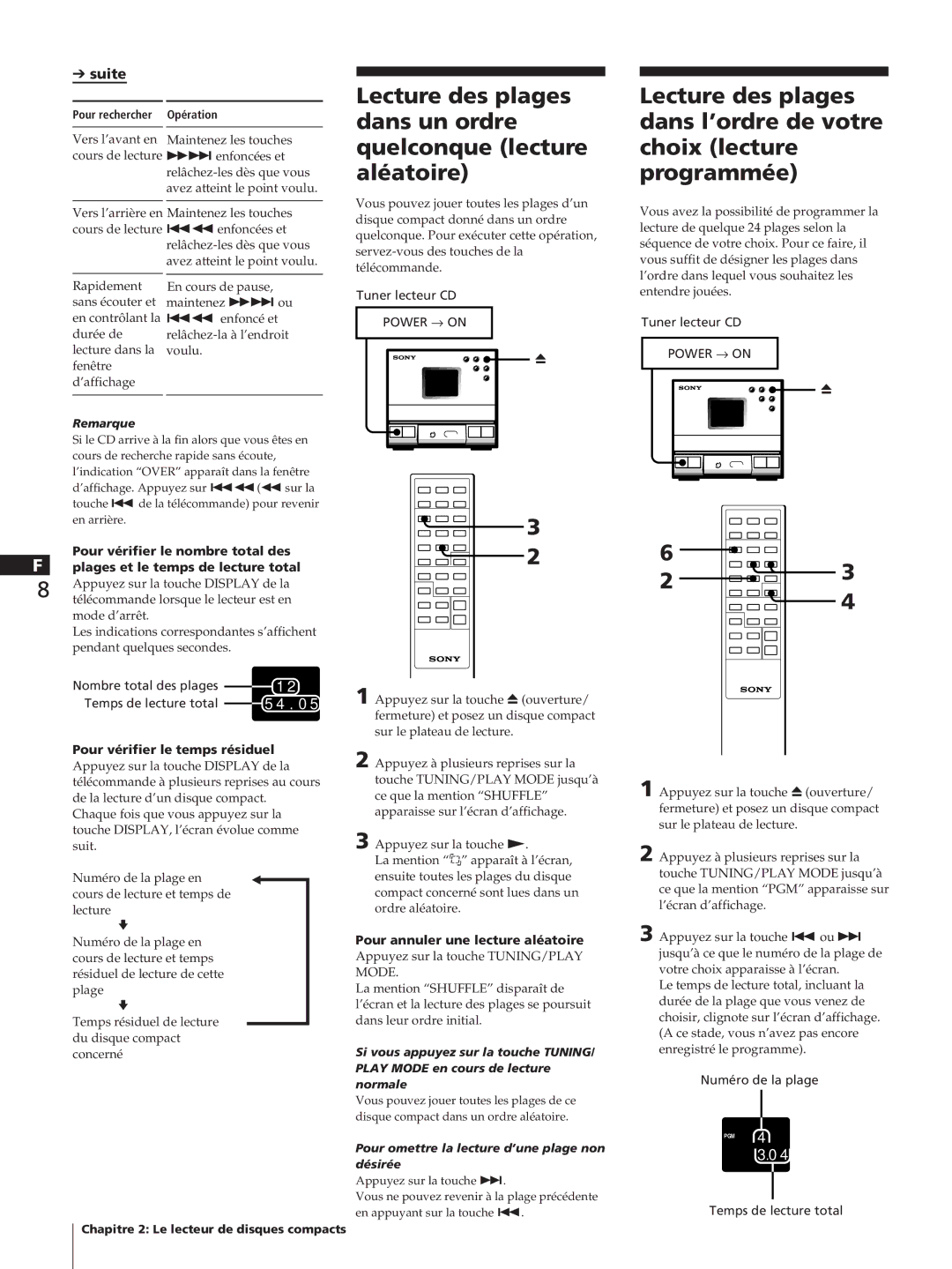 Sony HCD-T1, SA-N11, TC-TX1 manual Pour vérifier le temps résiduel, Pour annuler une lecture aléatoire, Numéro de la plage 