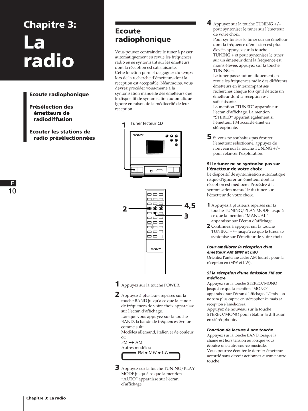 Sony SA-N11, HCD-T1, TC-TX1 manual La radio, Ecoute radiophonique, Pour améliorer la réception d’un émetteur AM MW et LW 