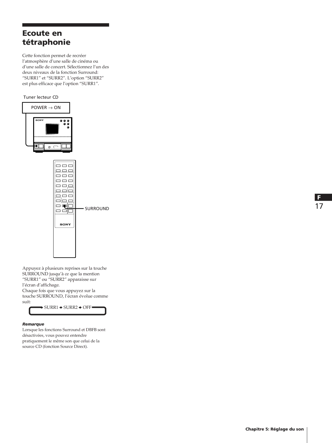 Sony TC-TX1, SA-N11, HCD-T1 manual Ecoute en tétraphonie, Surround 