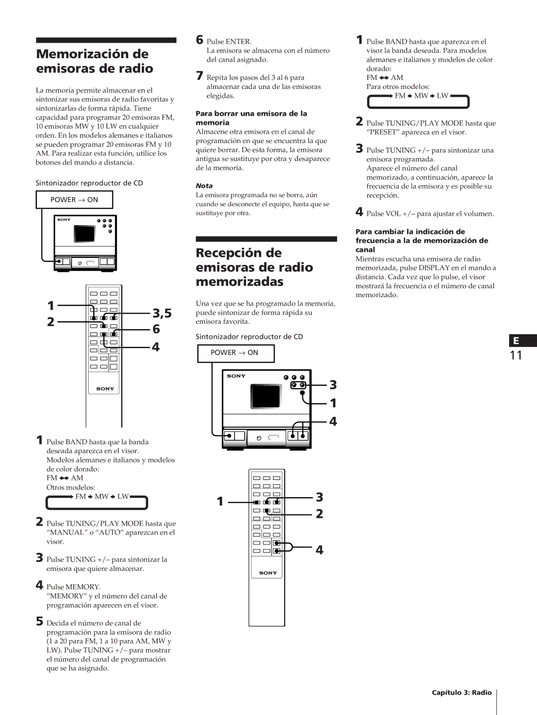 Sony TC-TX1, SA-N11, HCD-T1 manual Memorización de emisoras de radio, Recepción de emisoras de radio memorizadas 