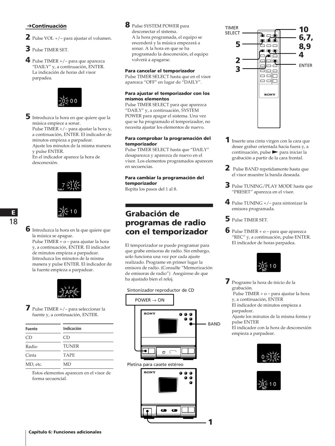 Sony HCD-T1, SA-N11, TC-TX1 manual Grabación de programas de radio con el temporizador, Para cancelar el temporizador 