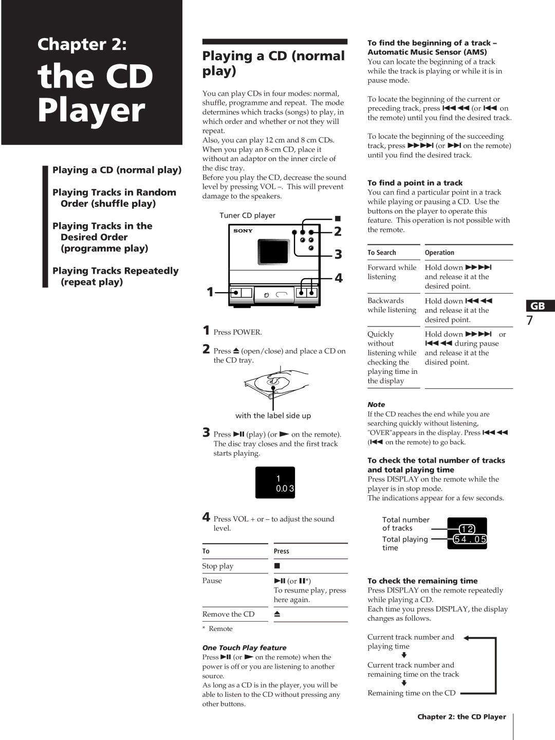 Sony TC-TX1, SA-N11, HCD-T1 manual CD Player, Playing a CD normal play 