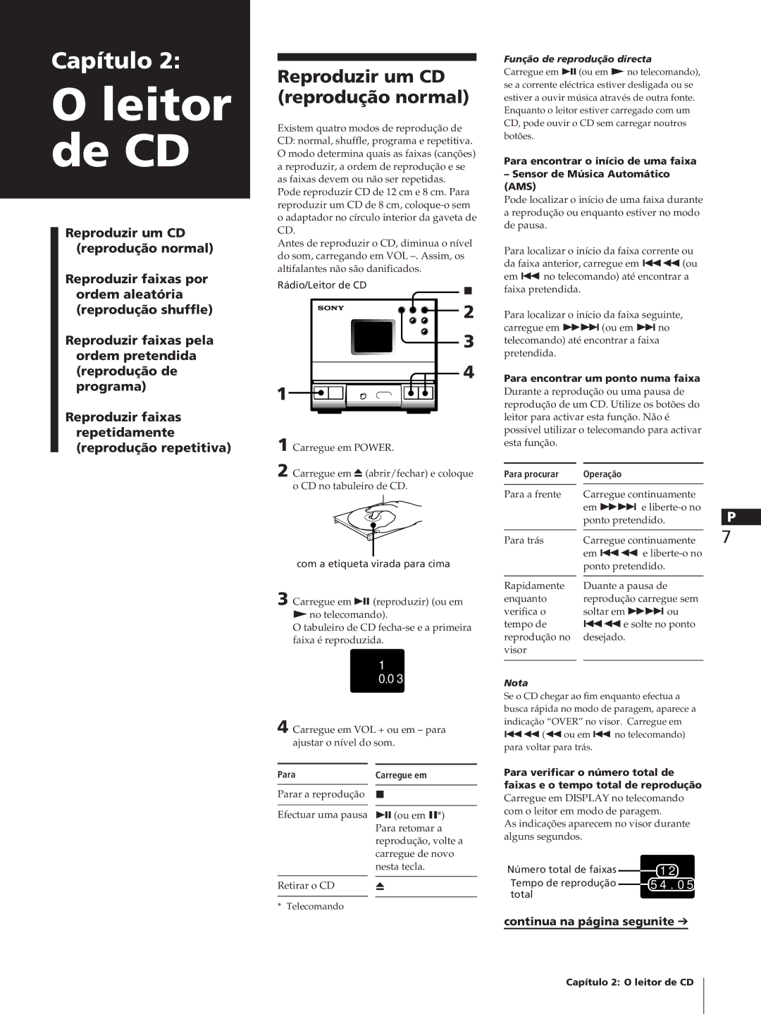 Sony SA-N11, HCD-T1, TC-TX1 manual Leitor De CD, Reproduzir um CD reprodução normal 