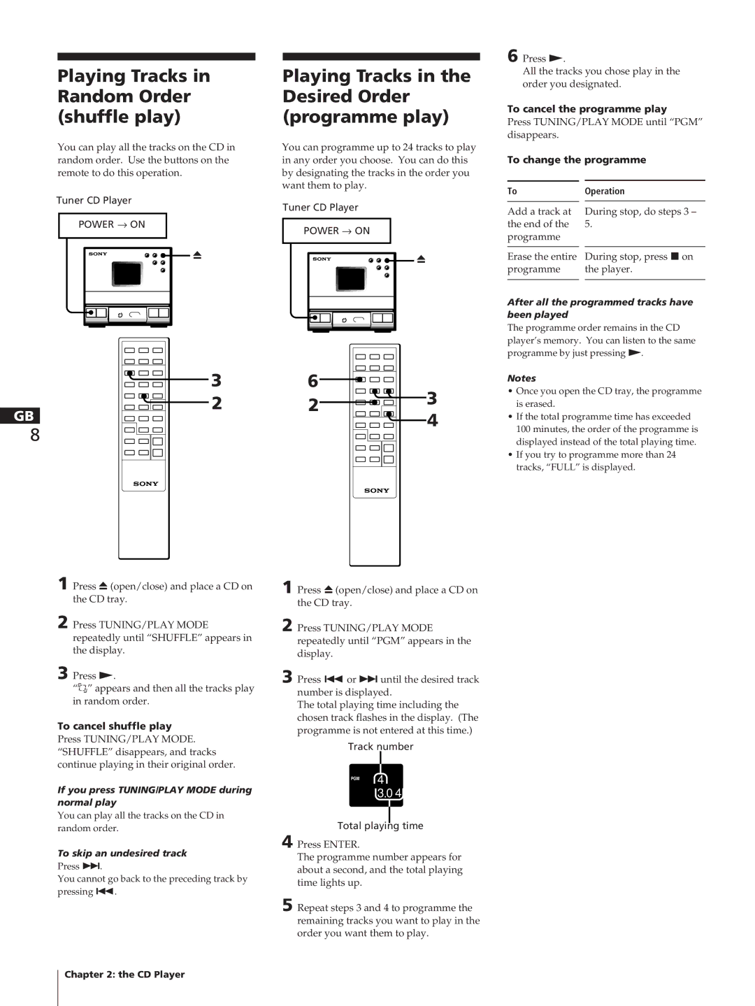 Sony SA-N11, HCD-T1 Playing Tracks in Random Order shuffle play, Playing Tracks in the Desired Order programme play 