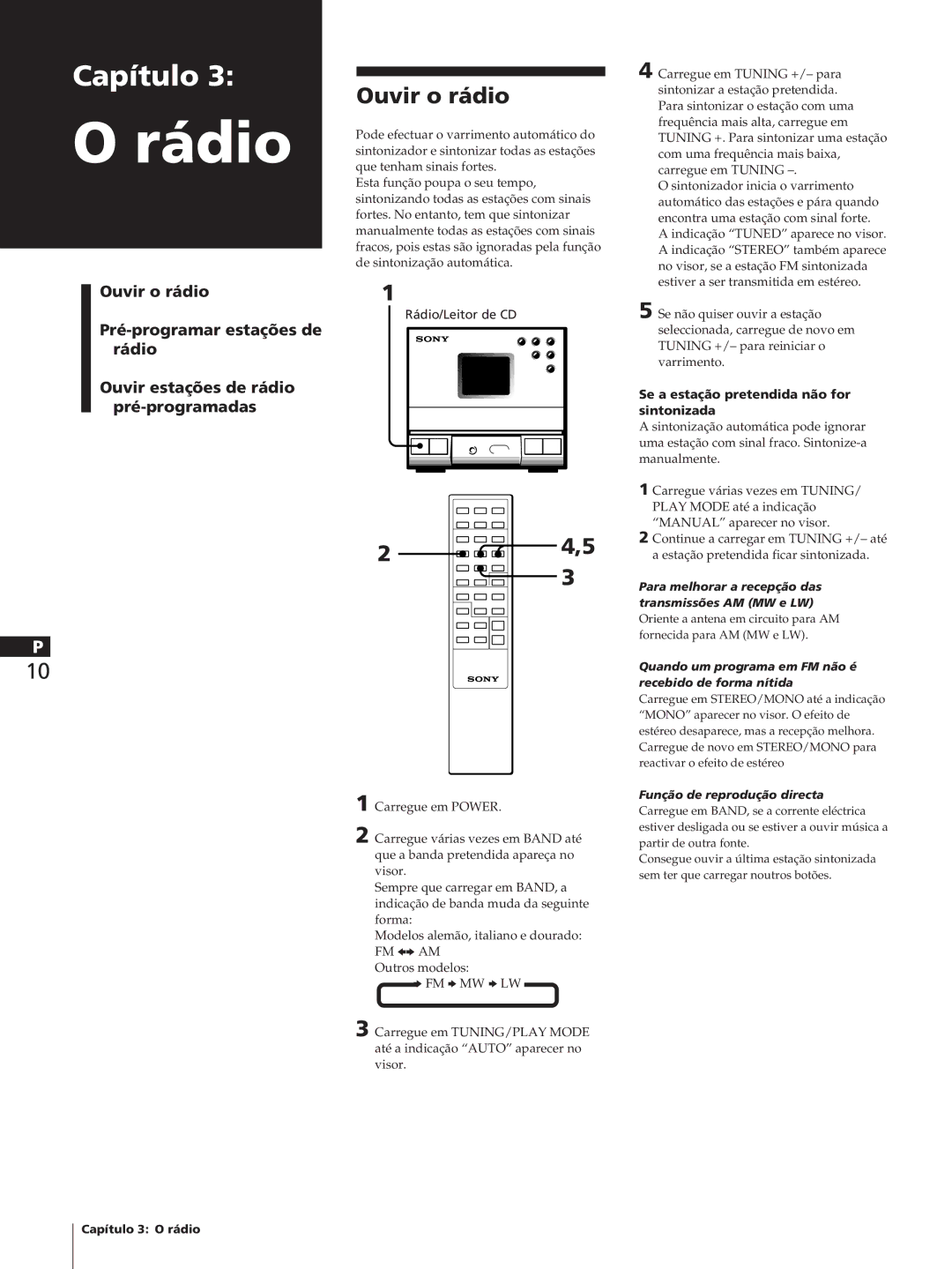 Sony SA-N11, HCD-T1, TC-TX1 manual Rádio, Ouvir o rádio, Se a estação pretendida não for sintonizada 