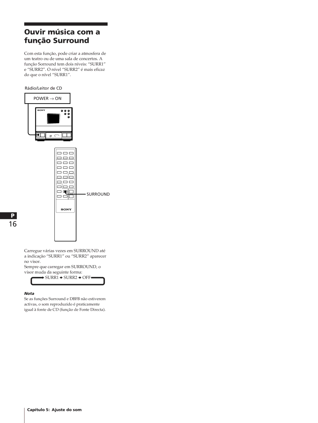 Sony HCD-T1, SA-N11, TC-TX1 manual Ouvir música com a função Surround 