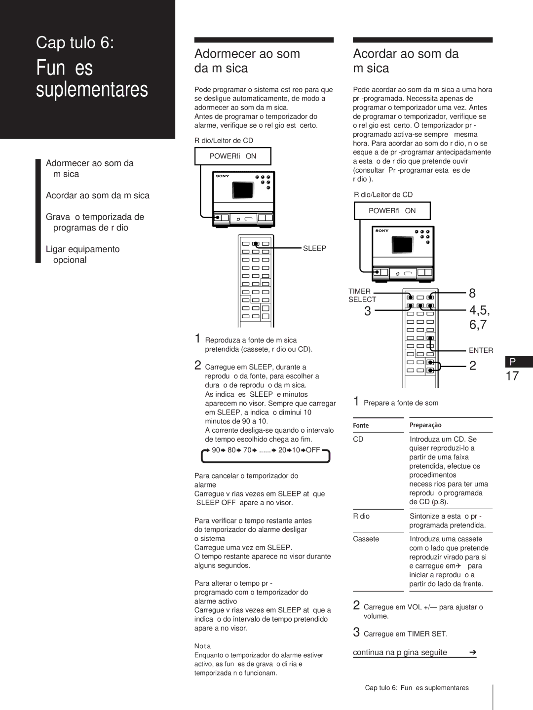 Sony TC-TX1, SA-N11, HCD-T1 Adormecer ao som Acordar ao som da Da música Música, Para cancelar o temporizador do alarme 