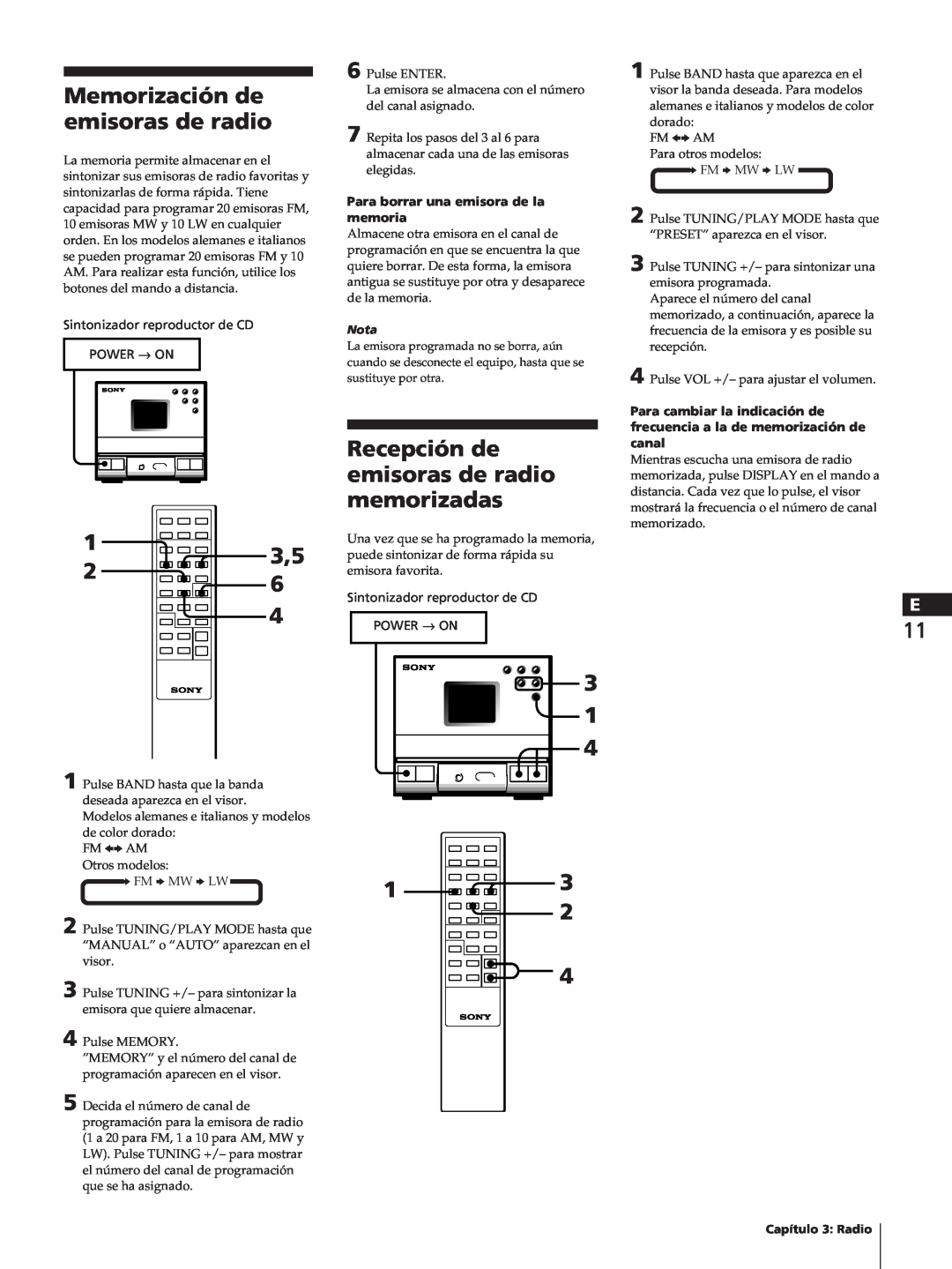 Sony TC-TX1, SA-N11, HCD-T1 manual Memorización de emisoras de radio 