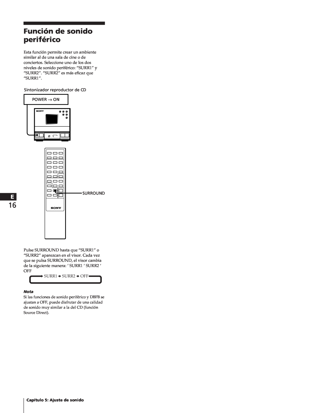 Sony SA-N11, HCD-T1, TC-TX1 manual Función de sonido periférico 