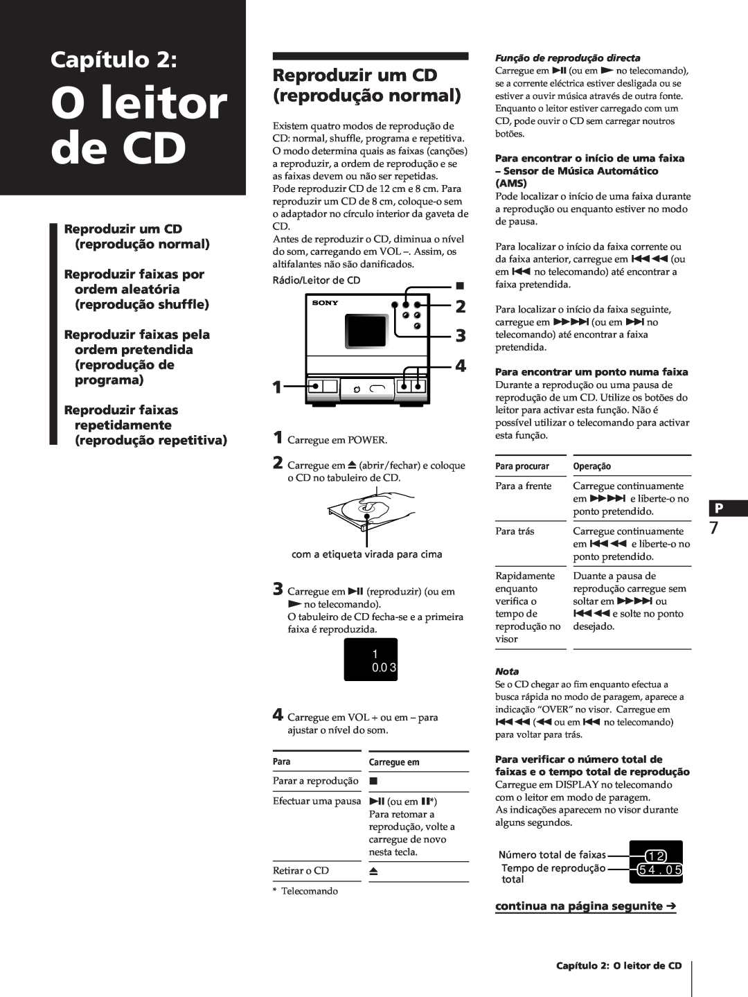 Sony SA-N11, HCD-T1, TC-TX1 manual Oleitor de CD, Capítulo, Reproduzir um CD reprodução normal, 1 0 0 