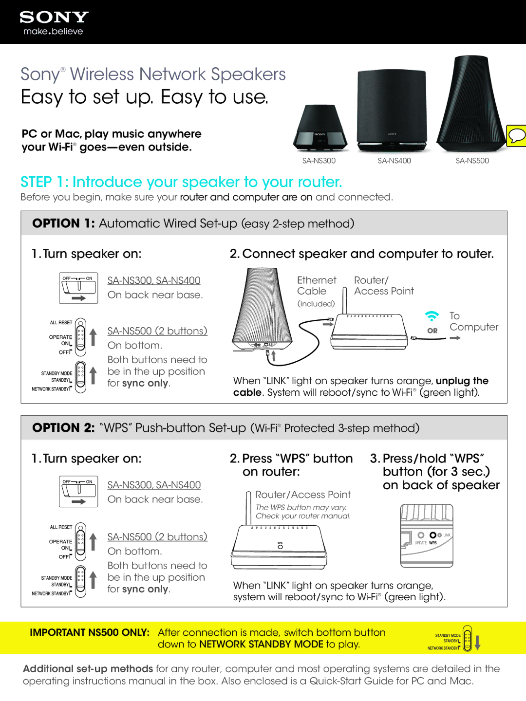 Sony SA-NS300 operating instructions Introduce your speaker to your router, Connect speaker and computer to router 