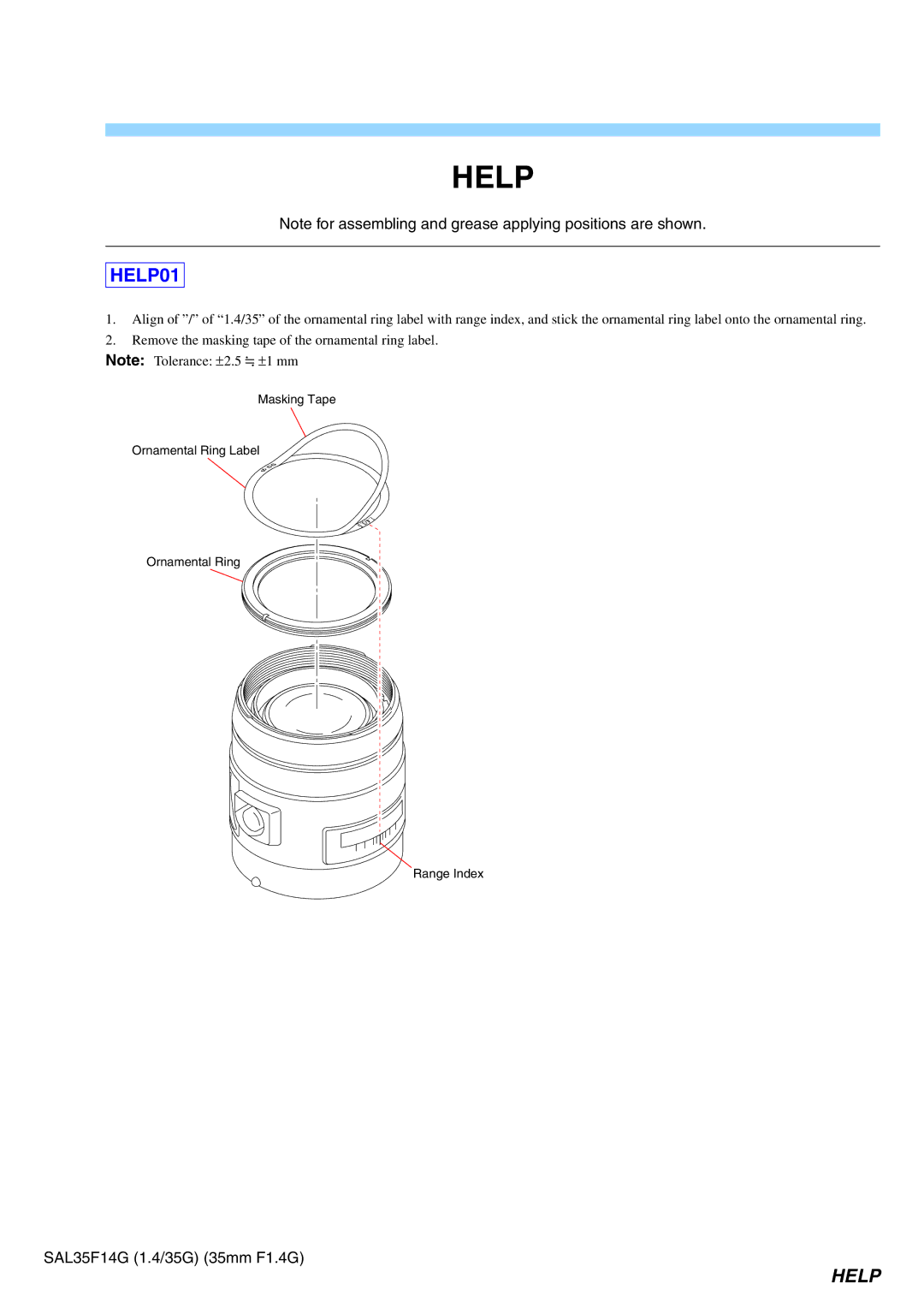 Sony SAL35F14G service manual Help, HELP01 