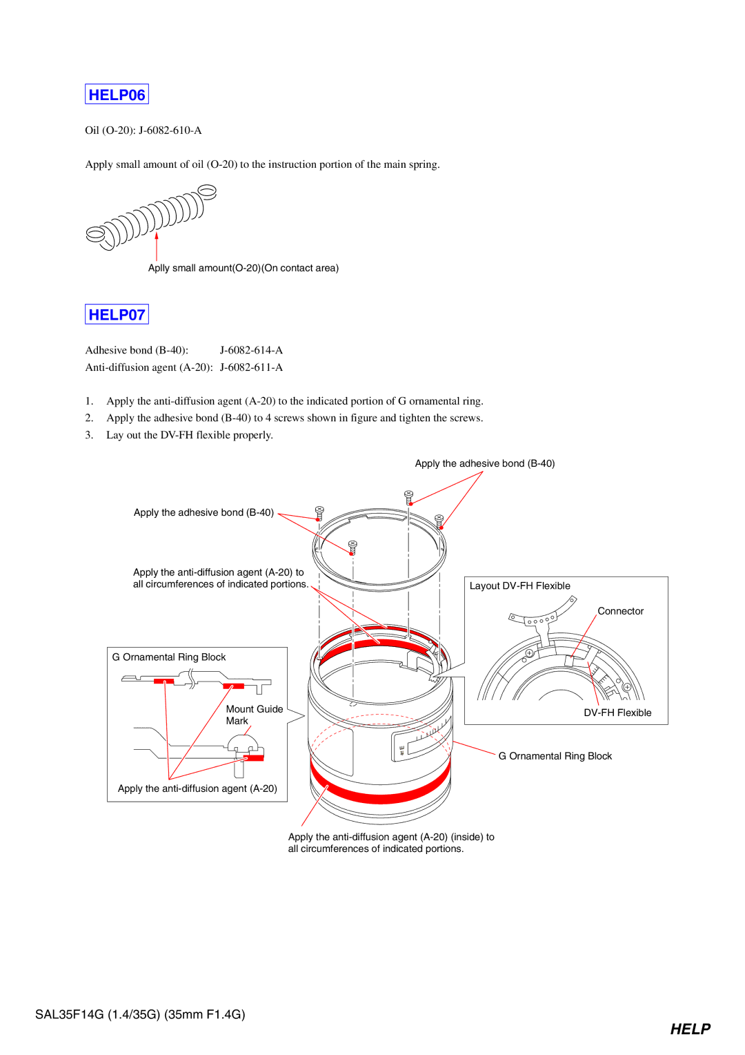 Sony SAL35F14G service manual HELP06, HELP07 