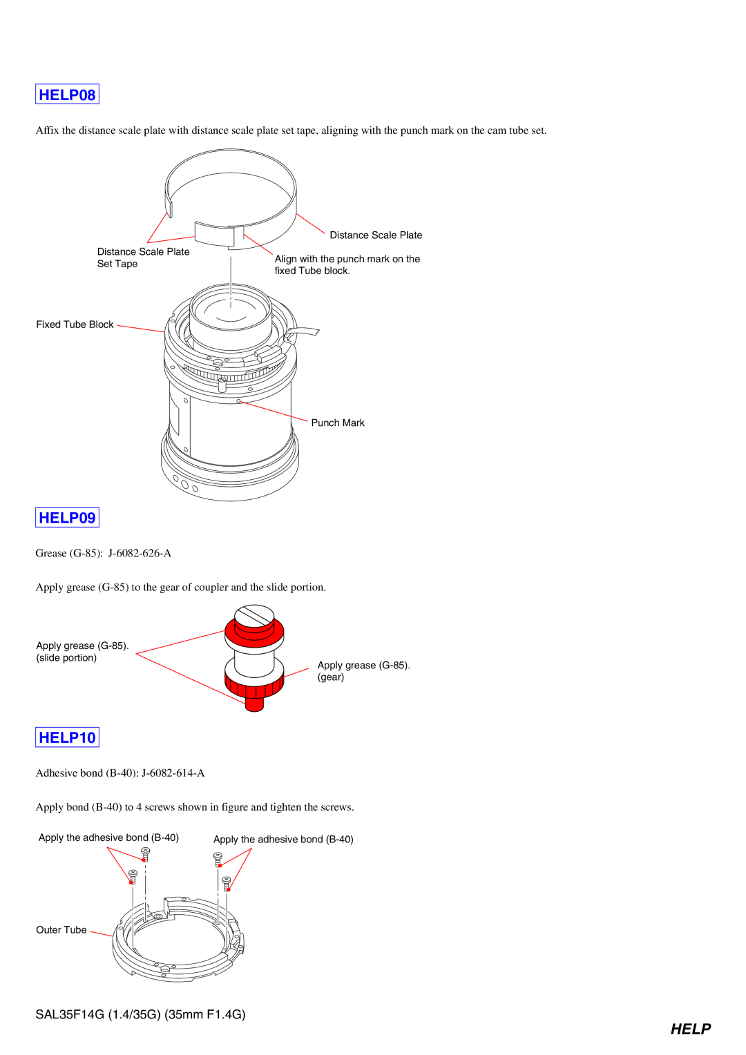 Sony SAL35F14G service manual HELP08, HELP09, HELP10 