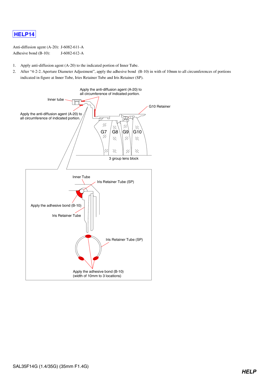 Sony SAL35F14G service manual HELP14, G7 G8 G9 G10 