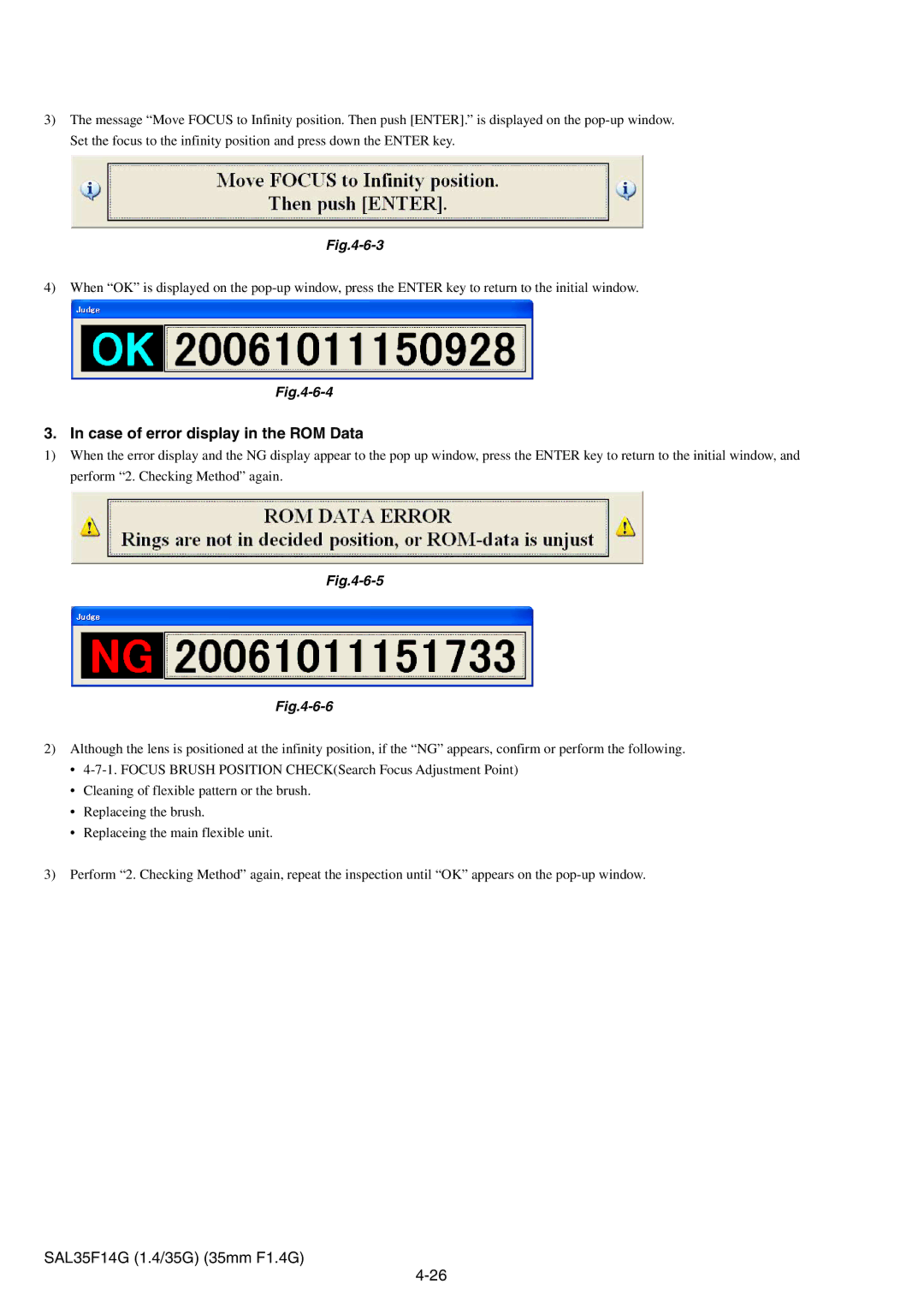 Sony SAL35F14G service manual Case of error display in the ROM Data 