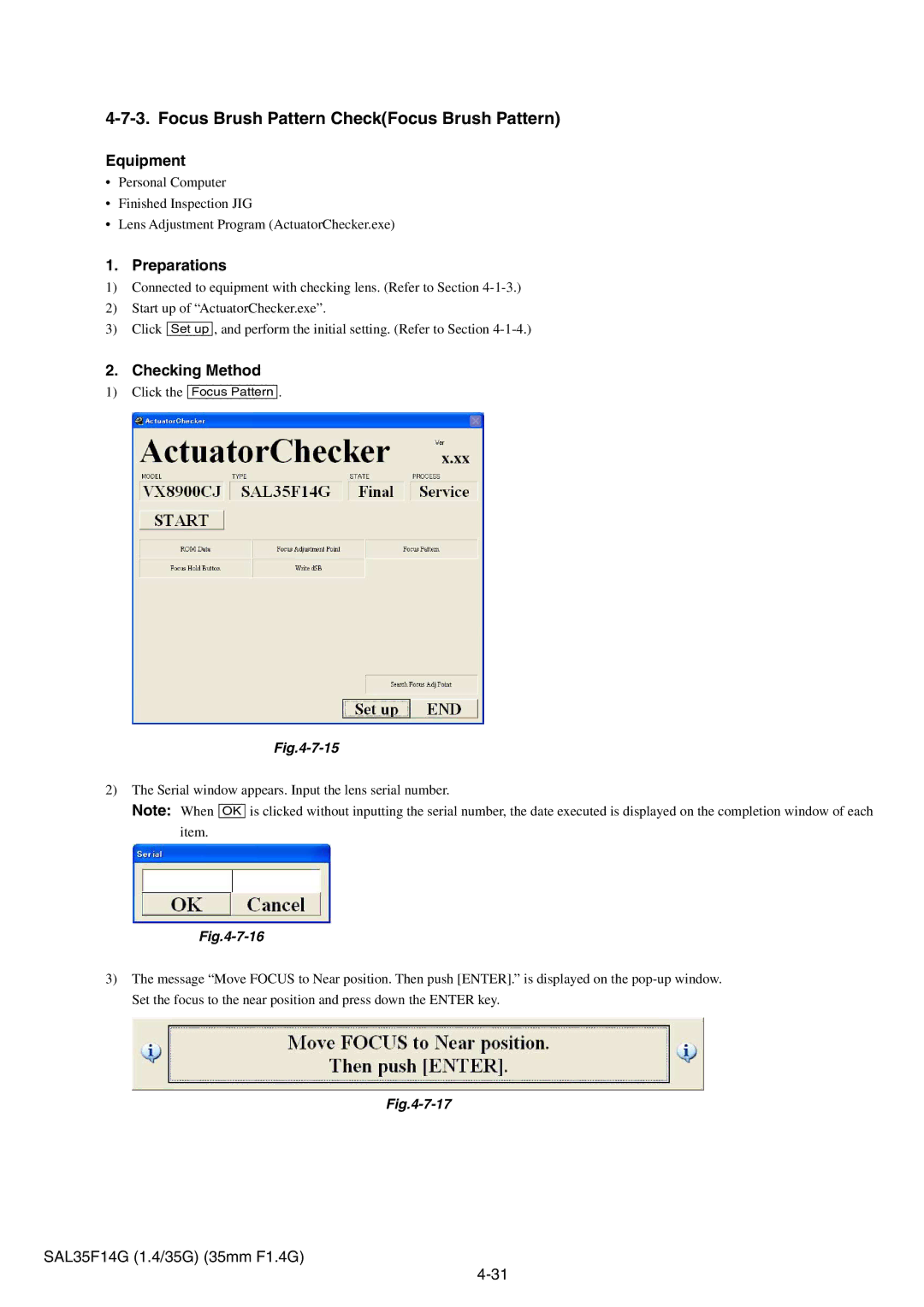 Sony SAL35F14G service manual Focus Brush Pattern CheckFocus Brush Pattern, Click the Focus Pattern 