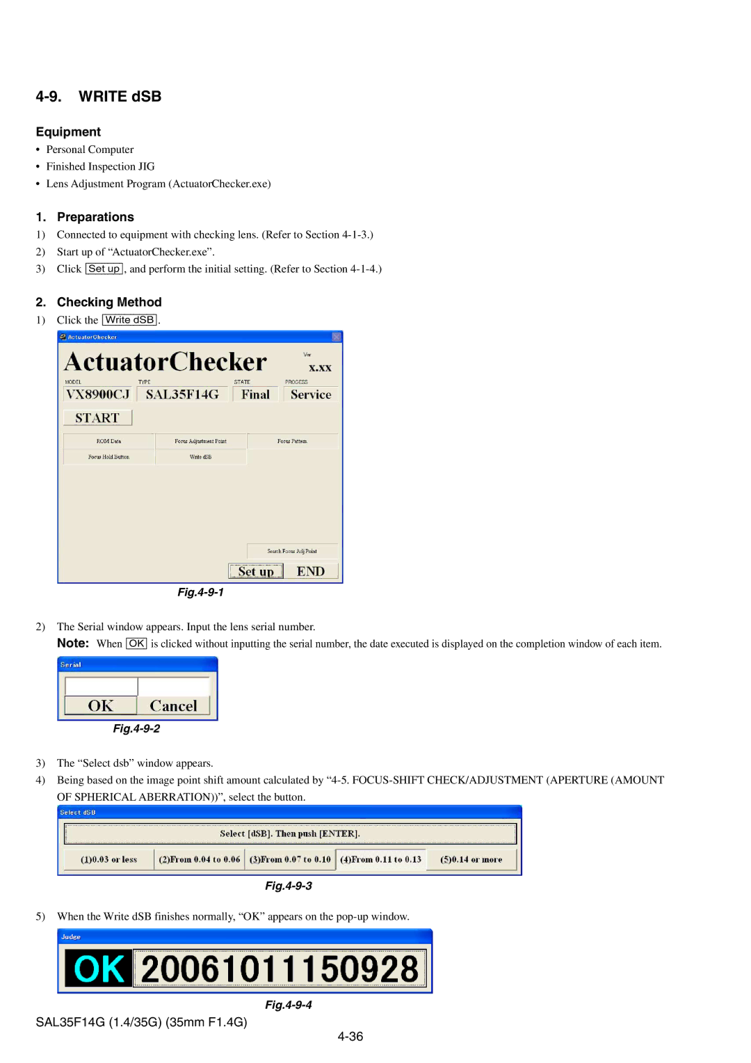 Sony SAL35F14G service manual Write dSB 