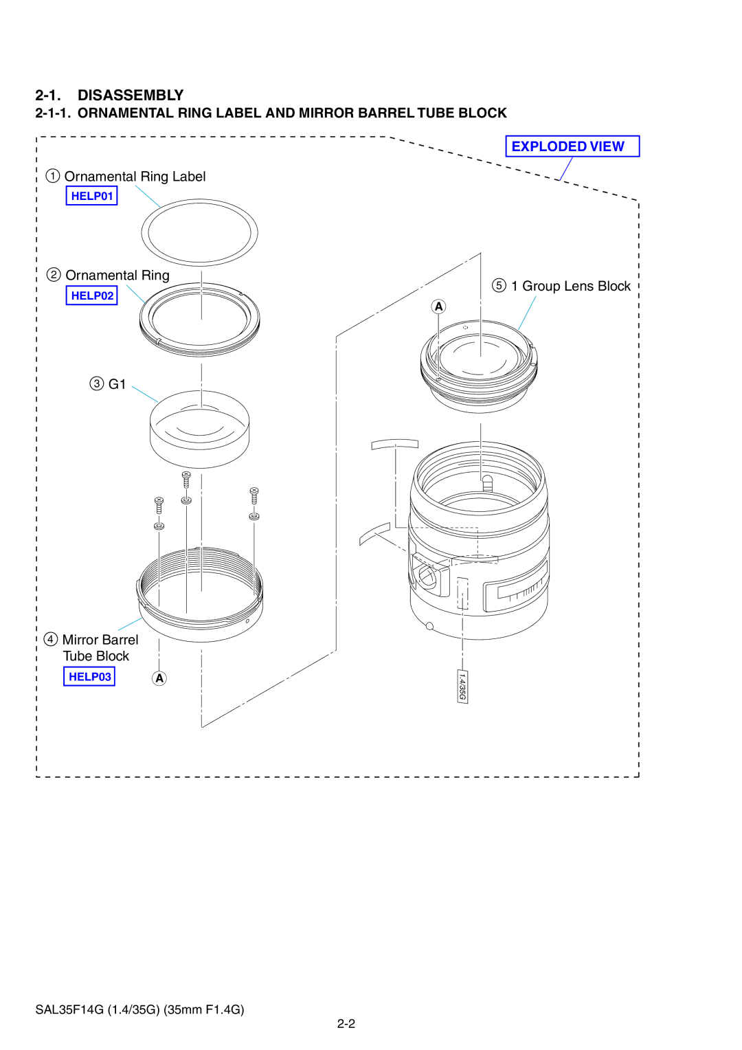 Sony SAL35F14G service manual Exploded View 