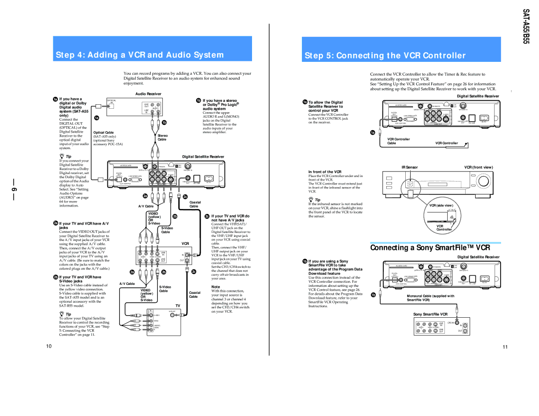 Sony SAT-A55 RM-Y802, SAT-B55 RM-Y139 service manual Adding a VCR and Audio System 