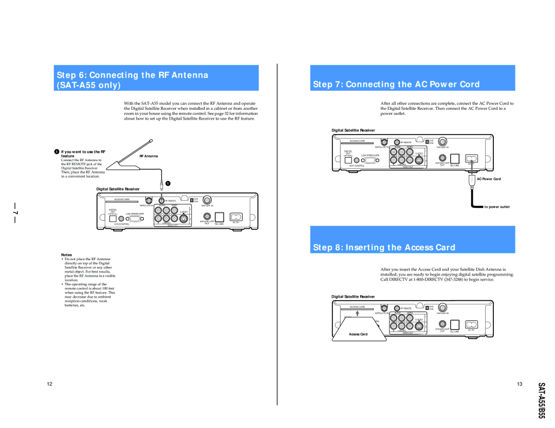 Sony SAT-A55 RM-Y802, SAT-B55 RM-Y139 service manual Inserting the Access Card 