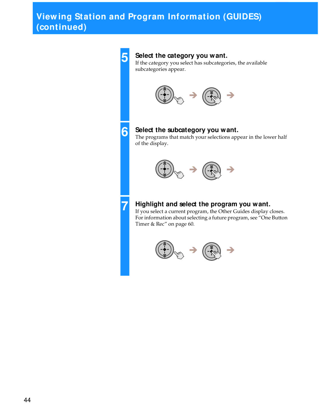 Sony SAT-A55 manual Select the category you want, Select the subcategory you want, Subcategories appear 