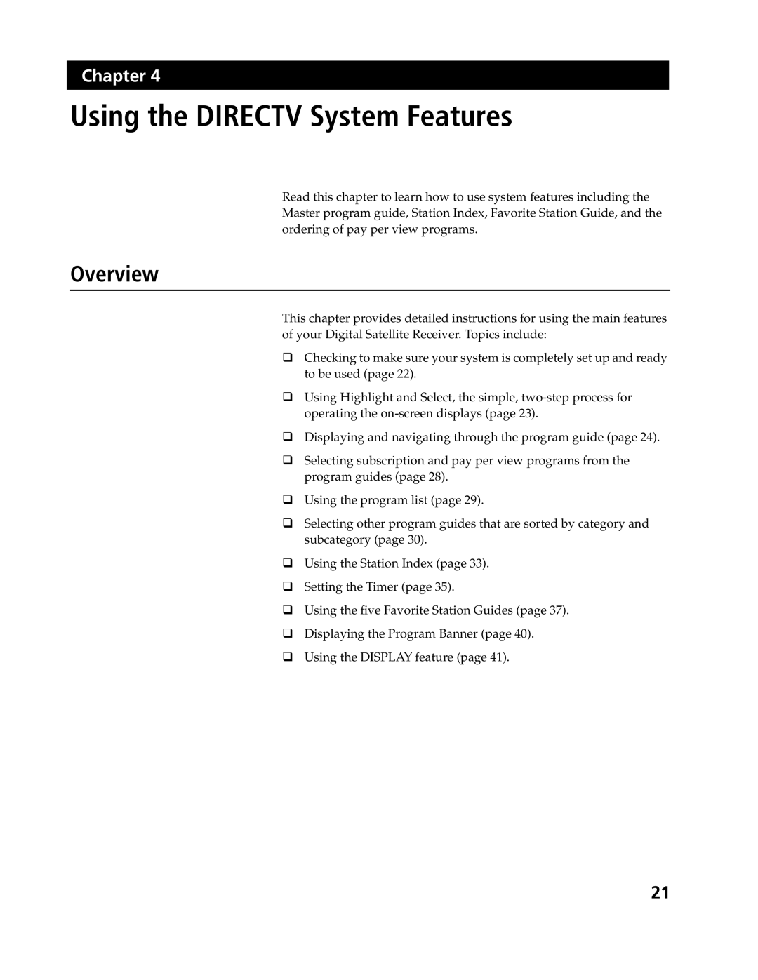 Sony SAT-A4, SAT-B3 operating instructions Using the Directv System Features 