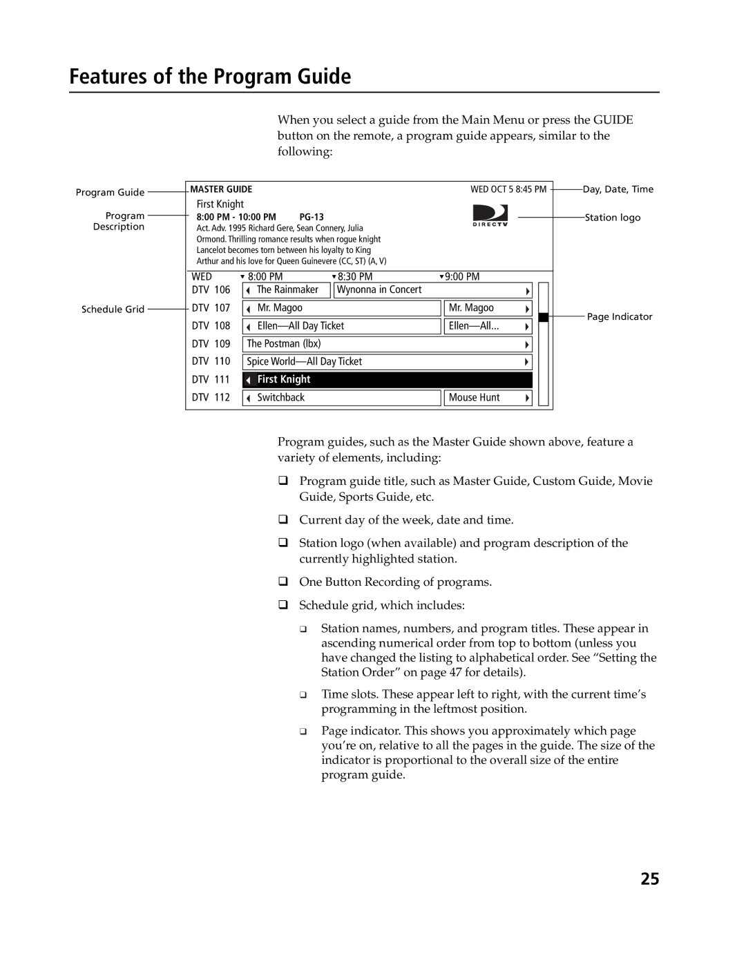 Sony SAT-A4, SAT-B3 operating instructions Features of the Program Guide, Master Guide 