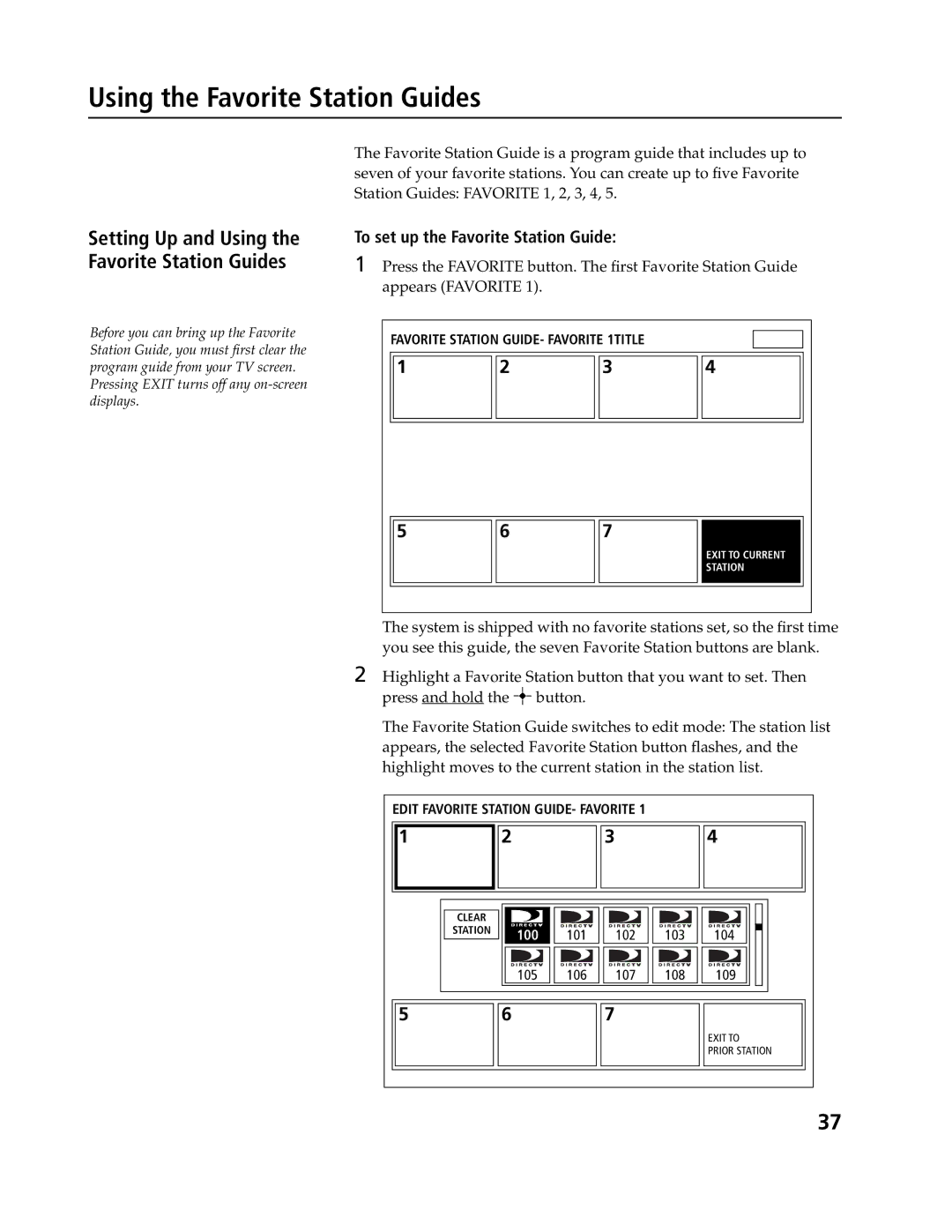 Sony SAT-A4, SAT-B3 Setting Up and Using the Favorite Station Guides, To set up the Favorite Station Guide 