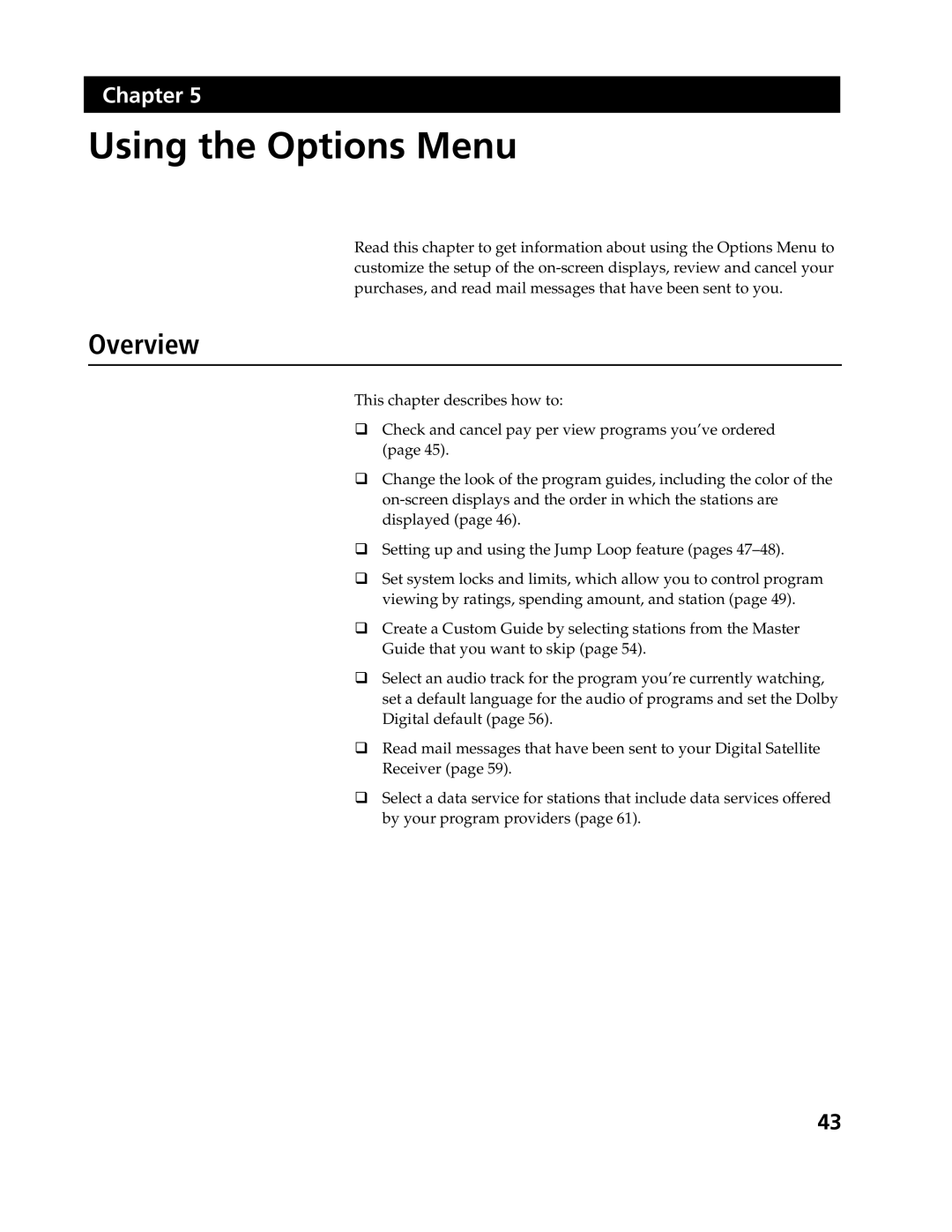 Sony SAT-A4, SAT-B3 operating instructions Using the Options Menu 