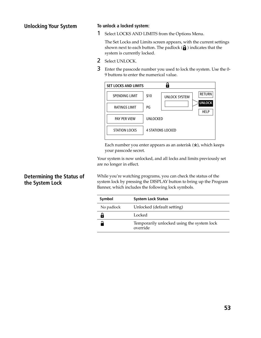 Sony SAT-A4, SAT-B3 operating instructions To unlock a locked system 