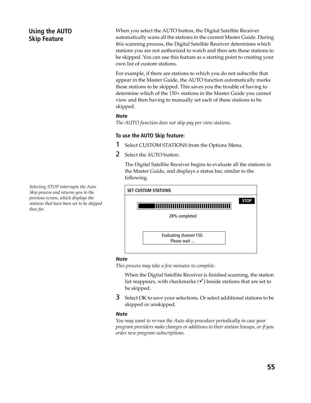 Sony SAT-A4, SAT-B3 operating instructions Using the Auto Skip Feature, To use the Auto Skip feature 