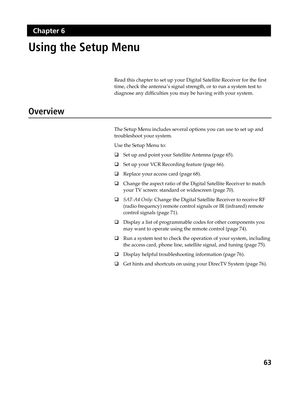 Sony SAT-A4, SAT-B3 operating instructions Using the Setup Menu 