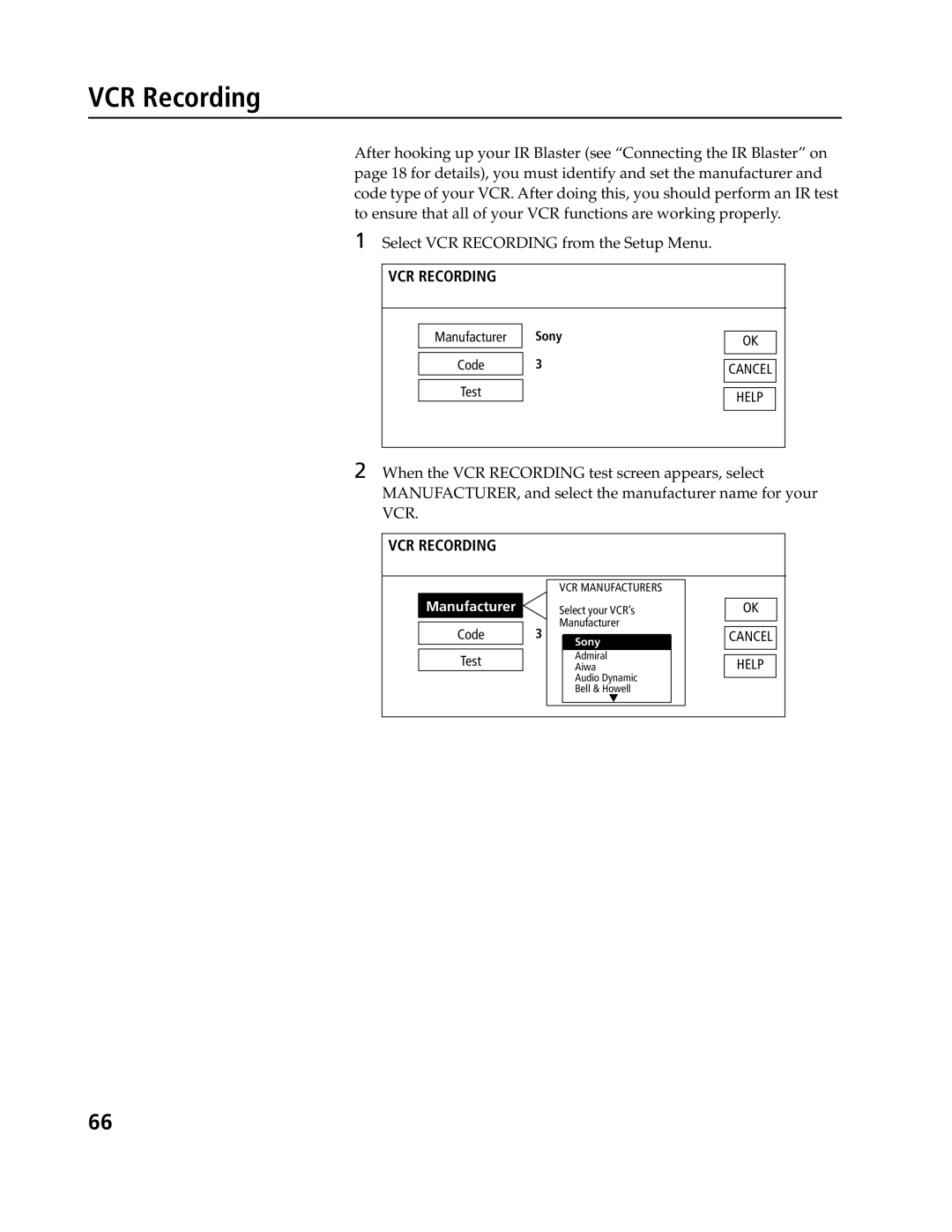 Sony SAT-B3, SAT-A4 operating instructions VCR Recording 