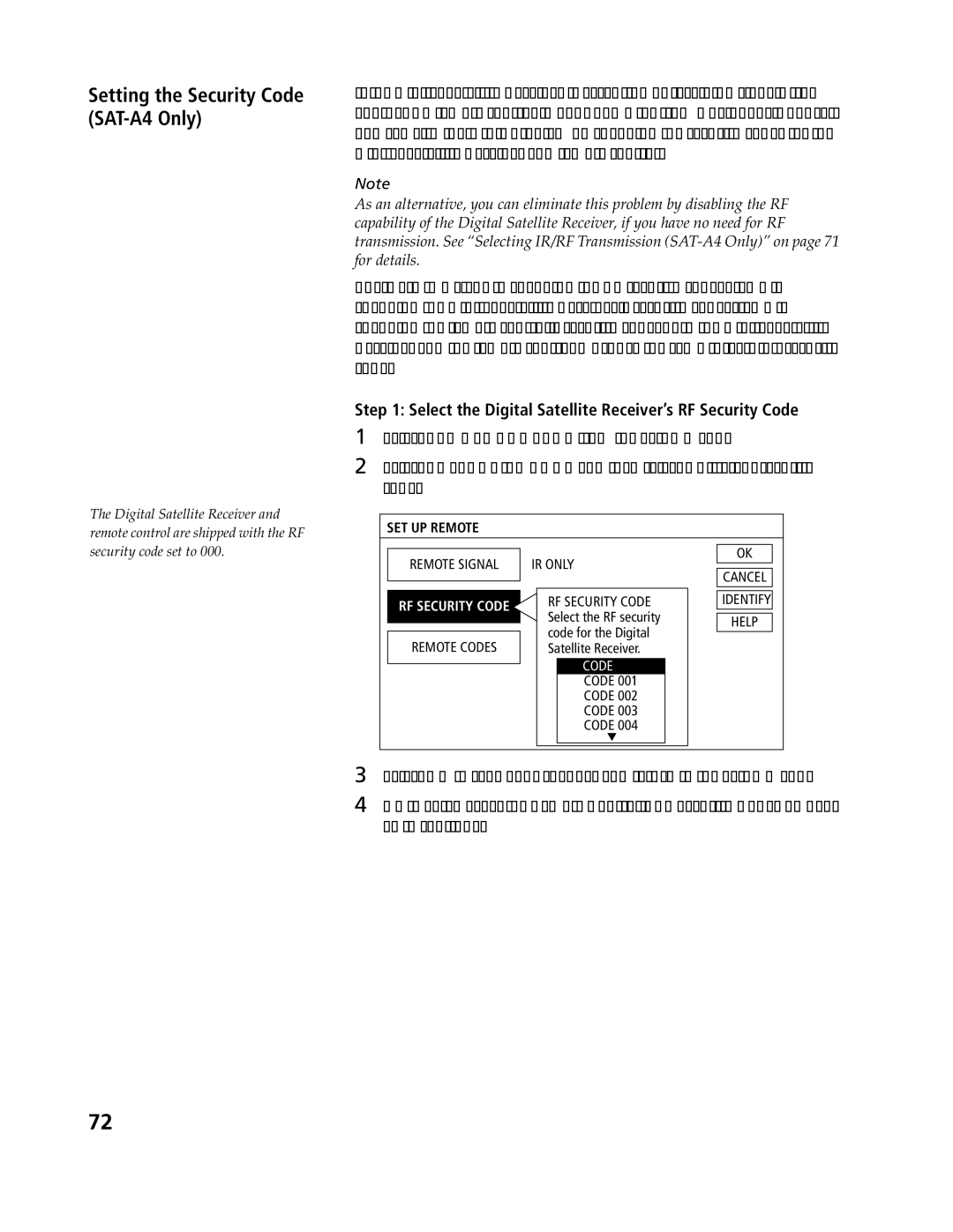 Sony SAT-B3 Setting the Security Code SAT-A4 Only, Select the Digital Satellite Receiver’s RF Security Code 