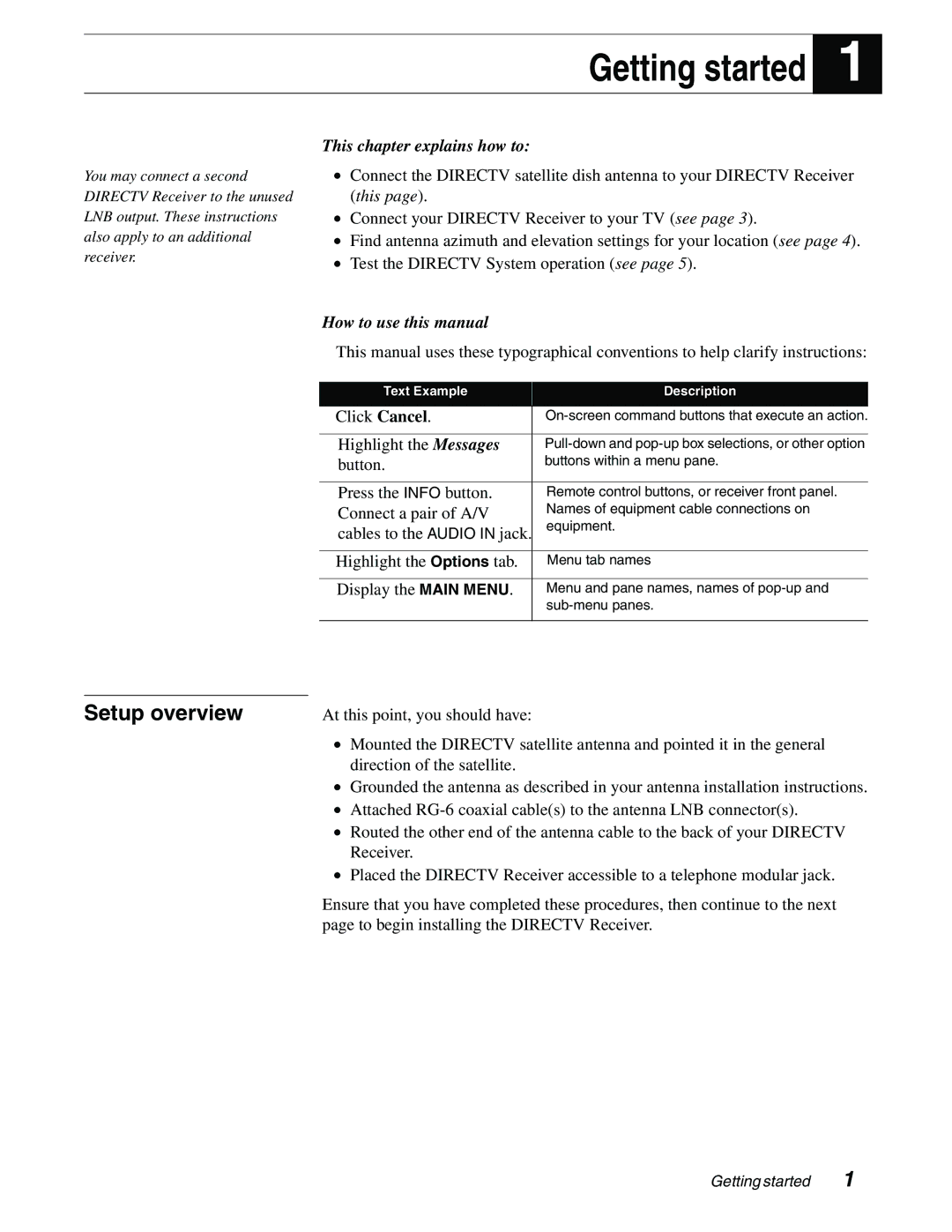 Sony SAT-B65, SAT-A65 manual Getting started, Setup overview 