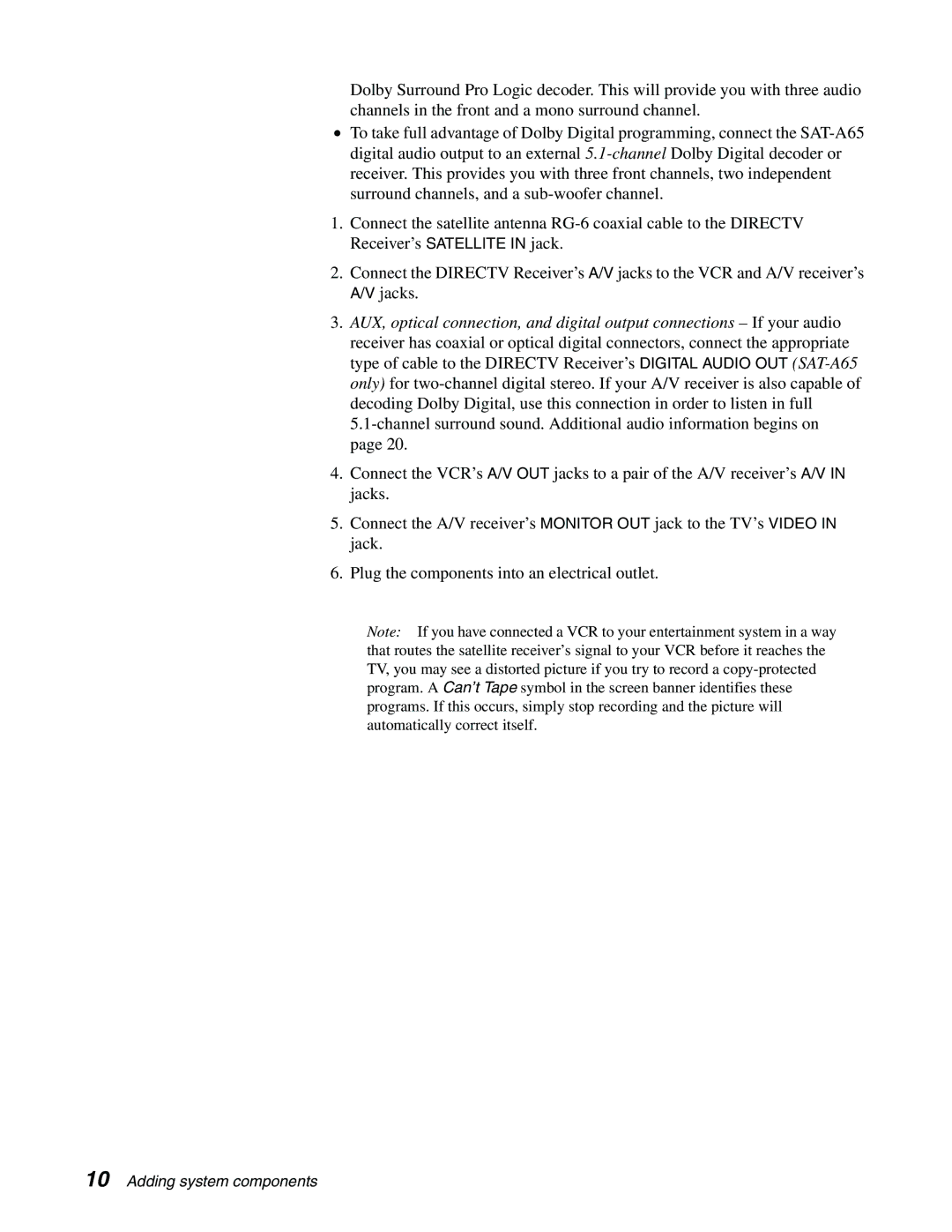 Sony SAT-A65, SAT-B65 manual Adding system components 