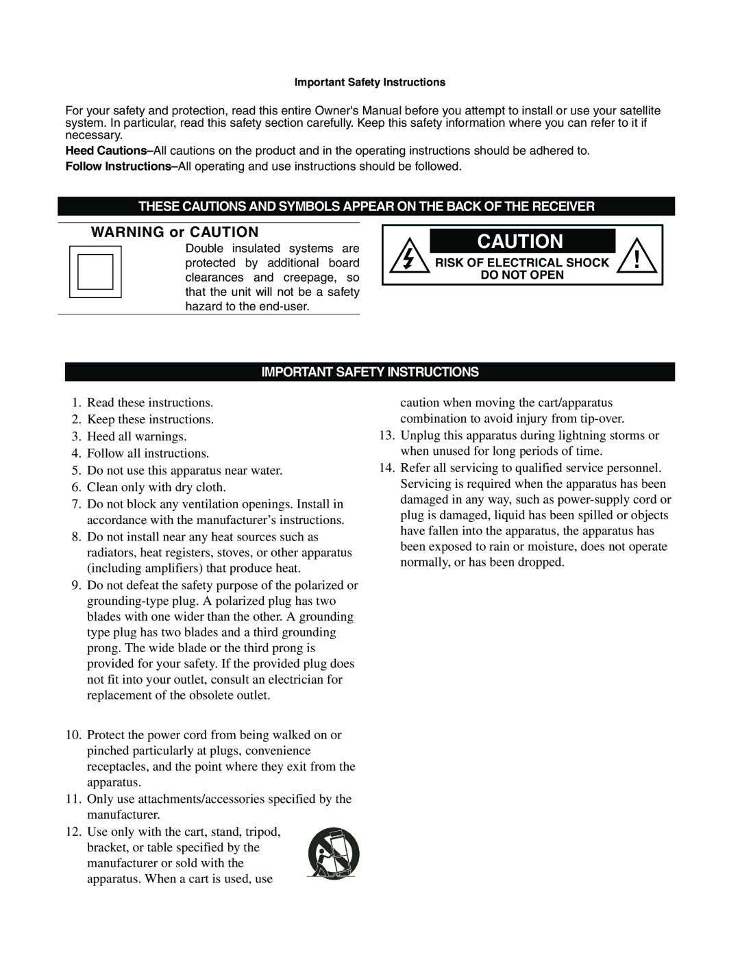 Sony SAT-A65, SAT-B65 manual Important Safety Instructions 