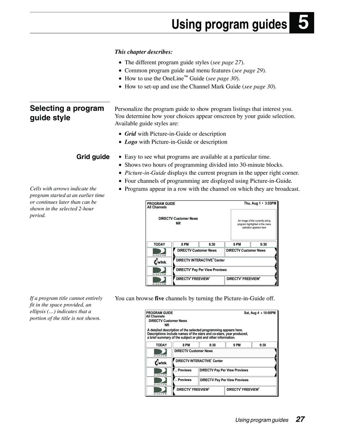 Sony SAT-B65, SAT-A65 manual Using program guides, Grid guide 