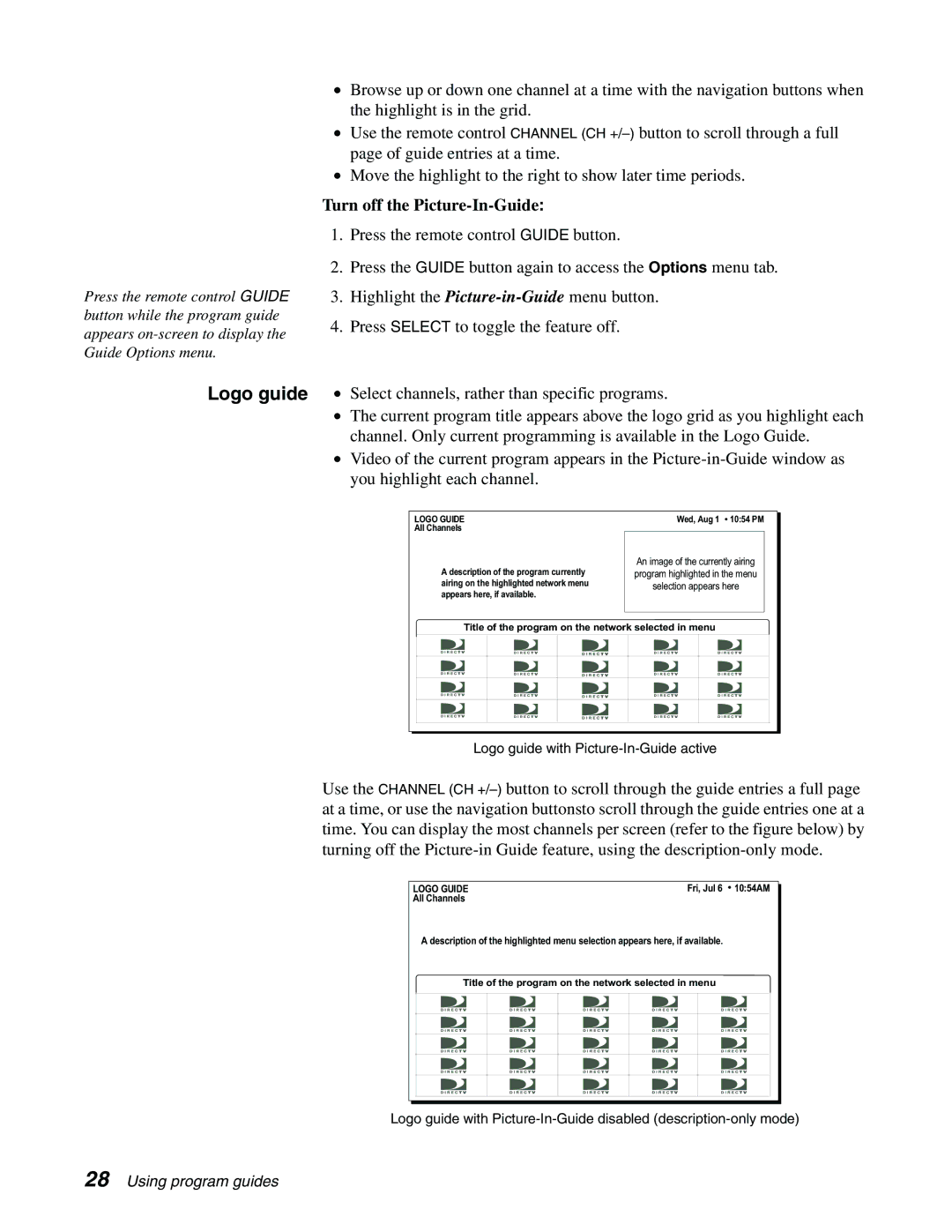 Sony SAT-A65, SAT-B65 manual Turn off the Picture-In-Guide 